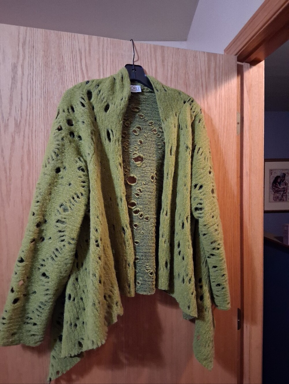 JORLI textured knit OPEN CARDIGAN LONG SLEEVE SWEATER  olive/moss green 2X